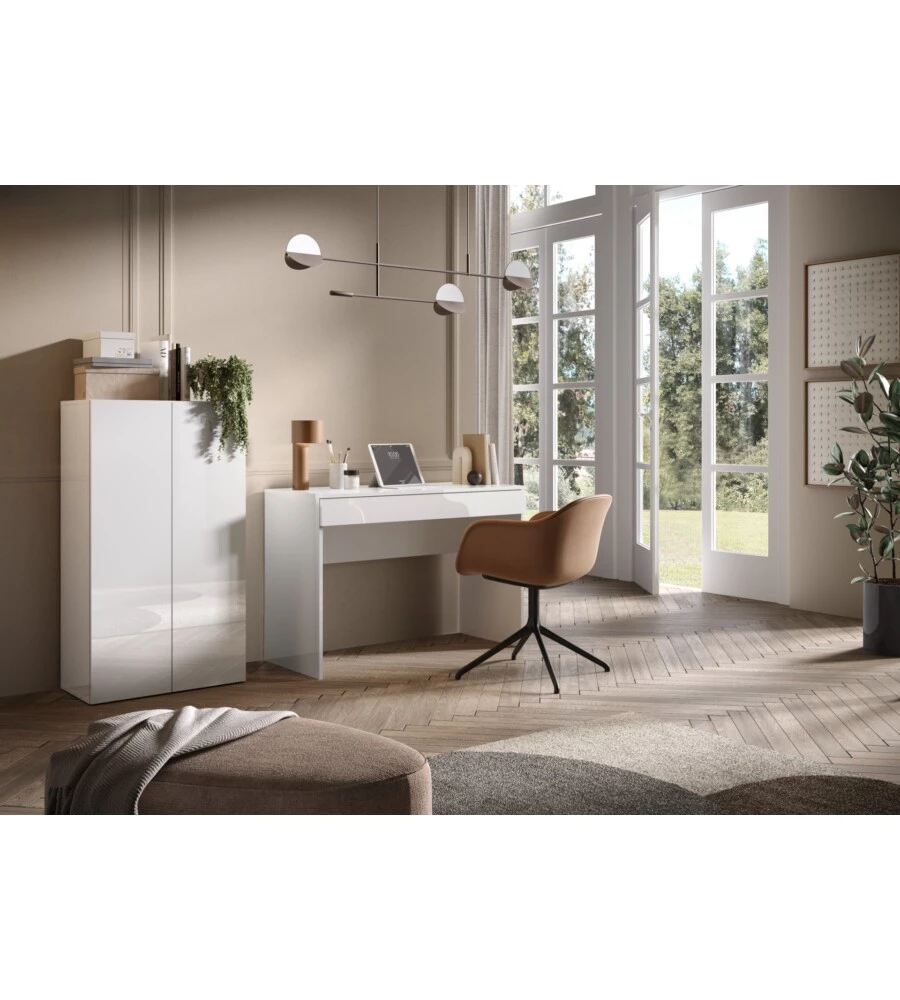SCRIVANIA CON CASSETTONE "SMILE" BIANCO LUCIDO, 110X50X76 CM