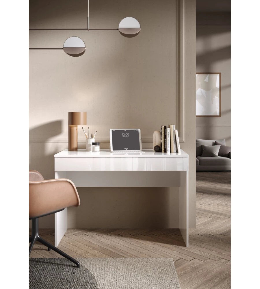 SCRIVANIA CON CASSETTONE "SMILE" BIANCO LUCIDO, 110X50X76 CM