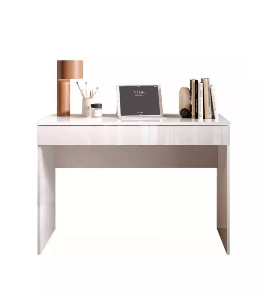 SCRIVANIA CON CASSETTONE "SMILE" BIANCO LUCIDO, 110X50X76 CM