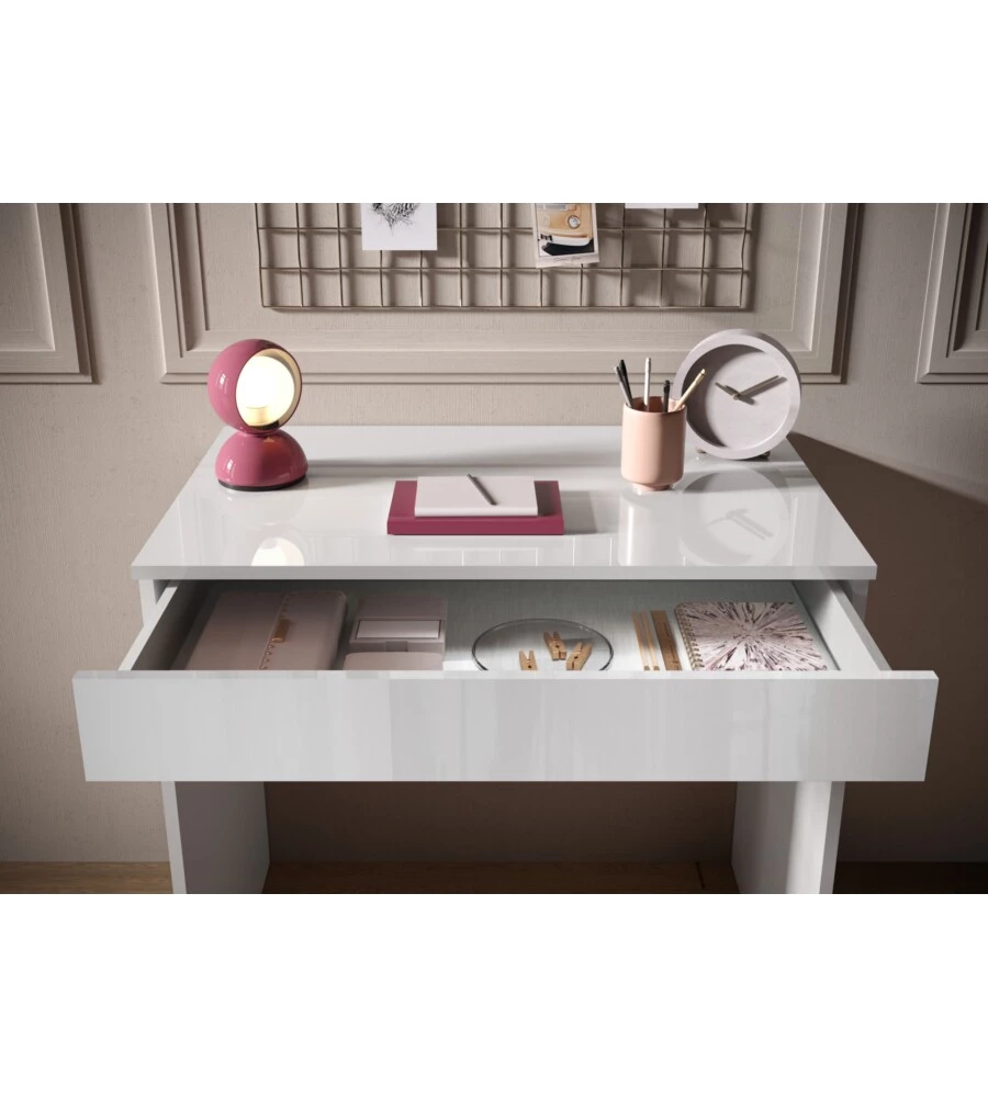SCRIVANIA CON CASSETTONE "SMILE" BIANCO LUCIDO, 78X50X76 CM