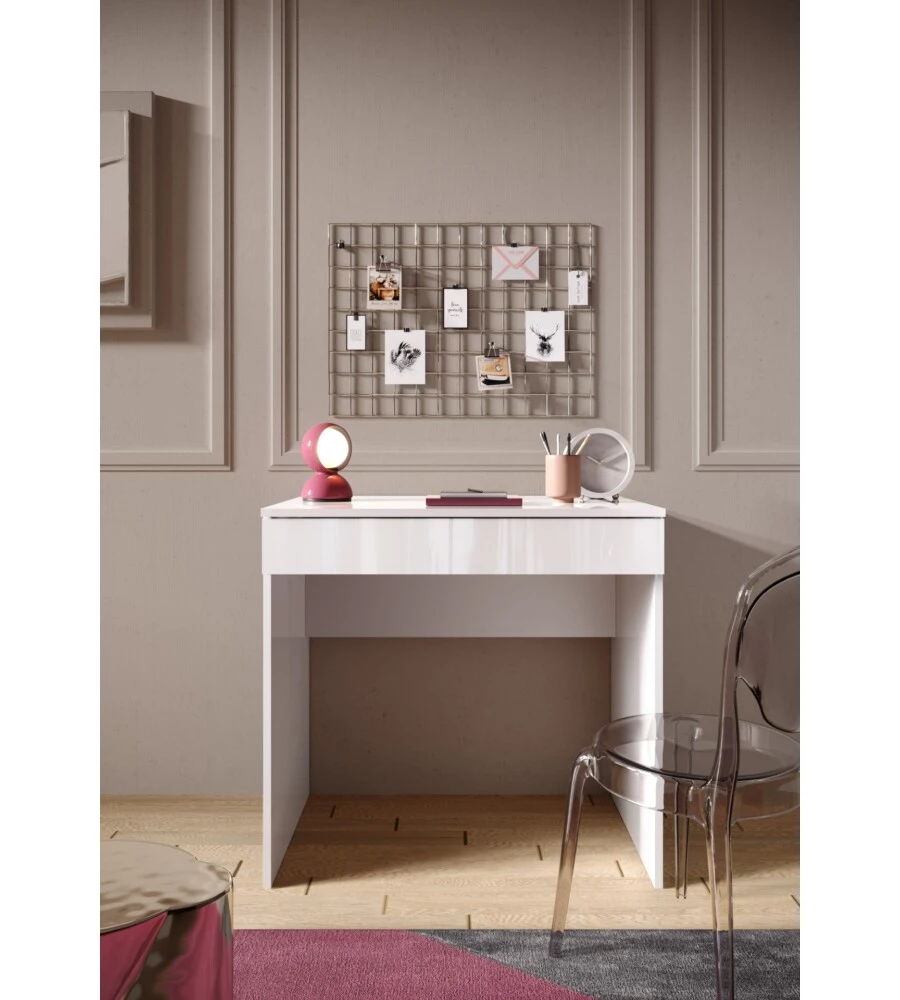 SCRIVANIA CON CASSETTONE "SMILE" BIANCO LUCIDO, 78X50X76 CM