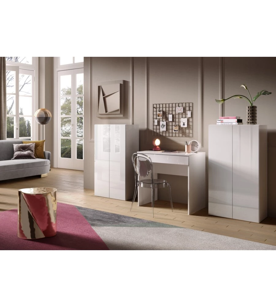 ARMADIO MULTIUSO ALTO "FRAME" BIANCO LUCIDO, 63X35X114 CM