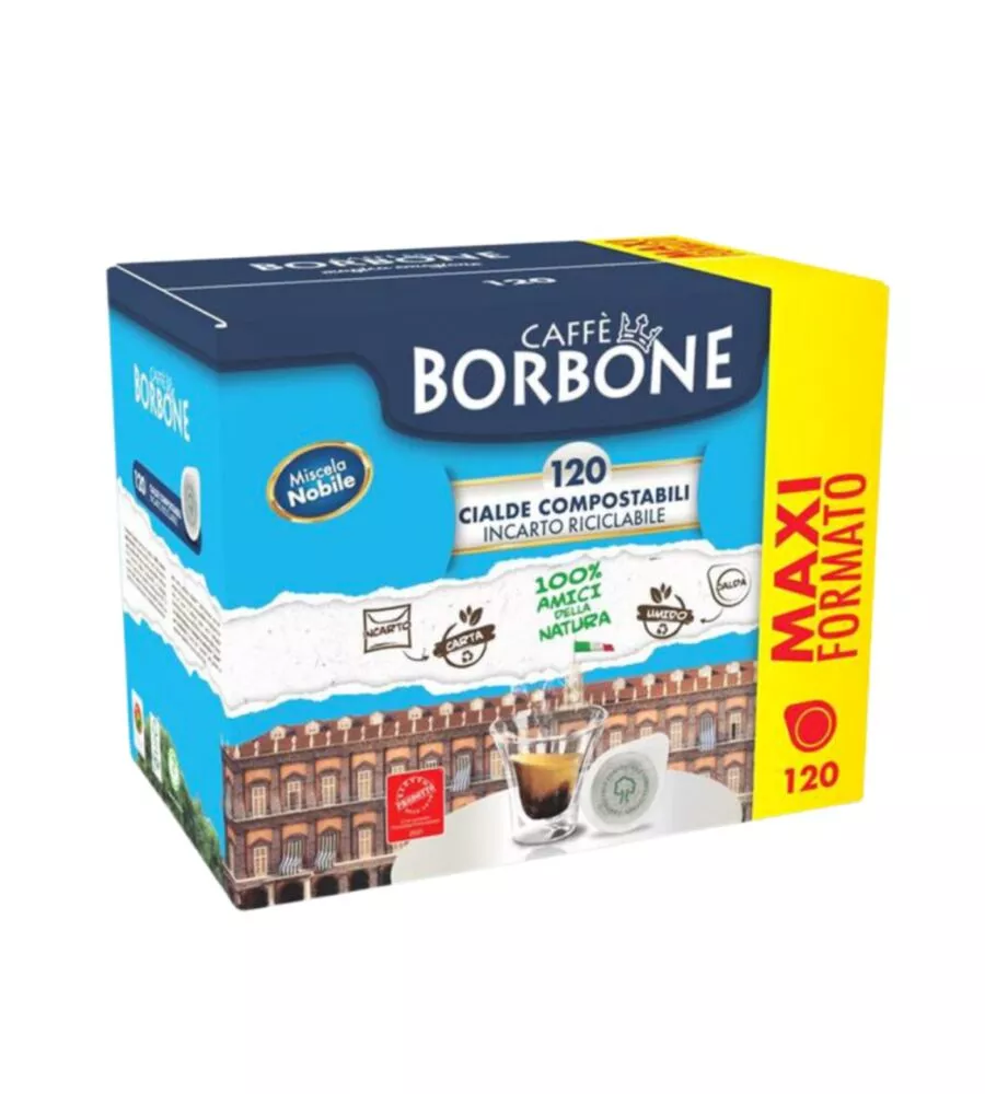 CIALDE COMPOSTABILI CAFFÈ BORBONE "MISCELA NOBILE" CON INCARTO RICICLABILE, 120 PEZZI