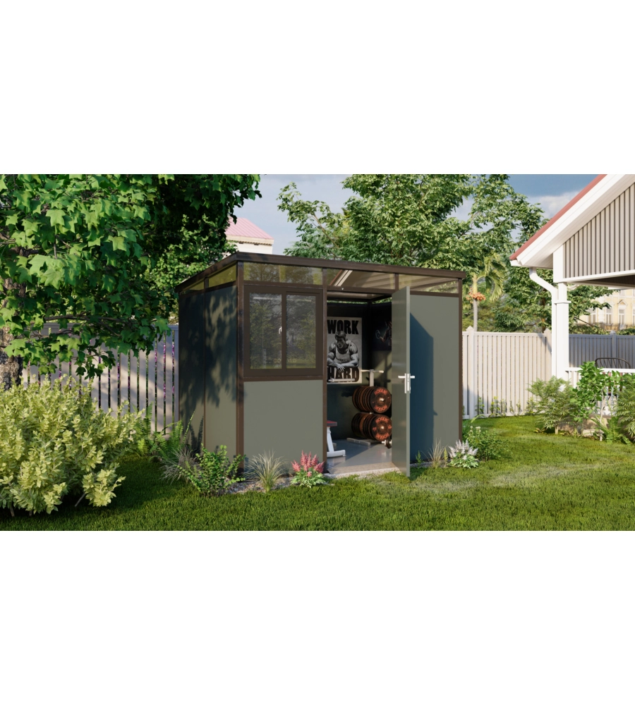 CASETTA DA GIARDINO PREFABBRICATA IN PVC E ALLUMINIO ARTPLAST "MODULARE" NERO E GRIGIO 3X2 MT