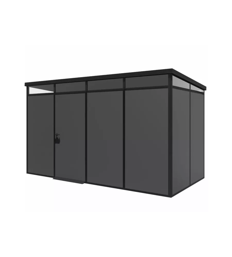 CASETTA DA GIARDINO PREFABBRICATA IN PVC E ALLUMINIO ARTPLAST "MODULARE" NERO E GRIGIO 4X2 MT