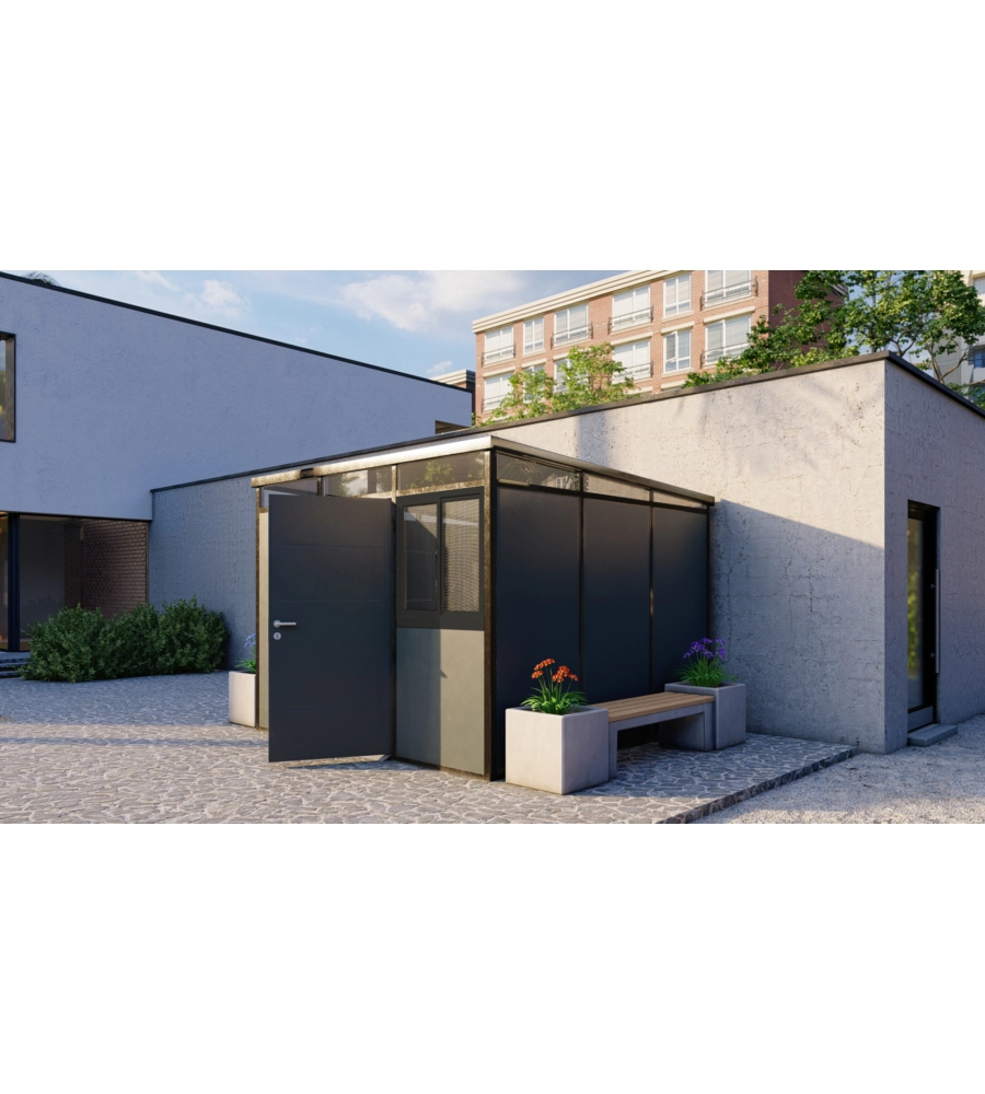 CASETTA DA GIARDINO PREFABBRICATA IN PVC E ALLUMINIO ARTPLAST "MODULARE" NERO E GRIGIO 3X3 MT