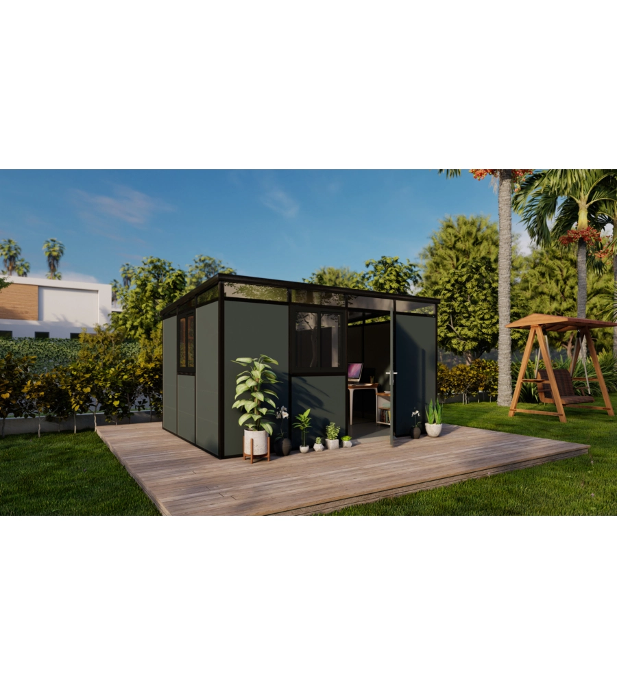 CASETTA DA GIARDINO PREFABBRICATA IN PVC E ALLUMINIO ARTPLAST "MODULARE" NERO E GRIGIO 3X4 MT