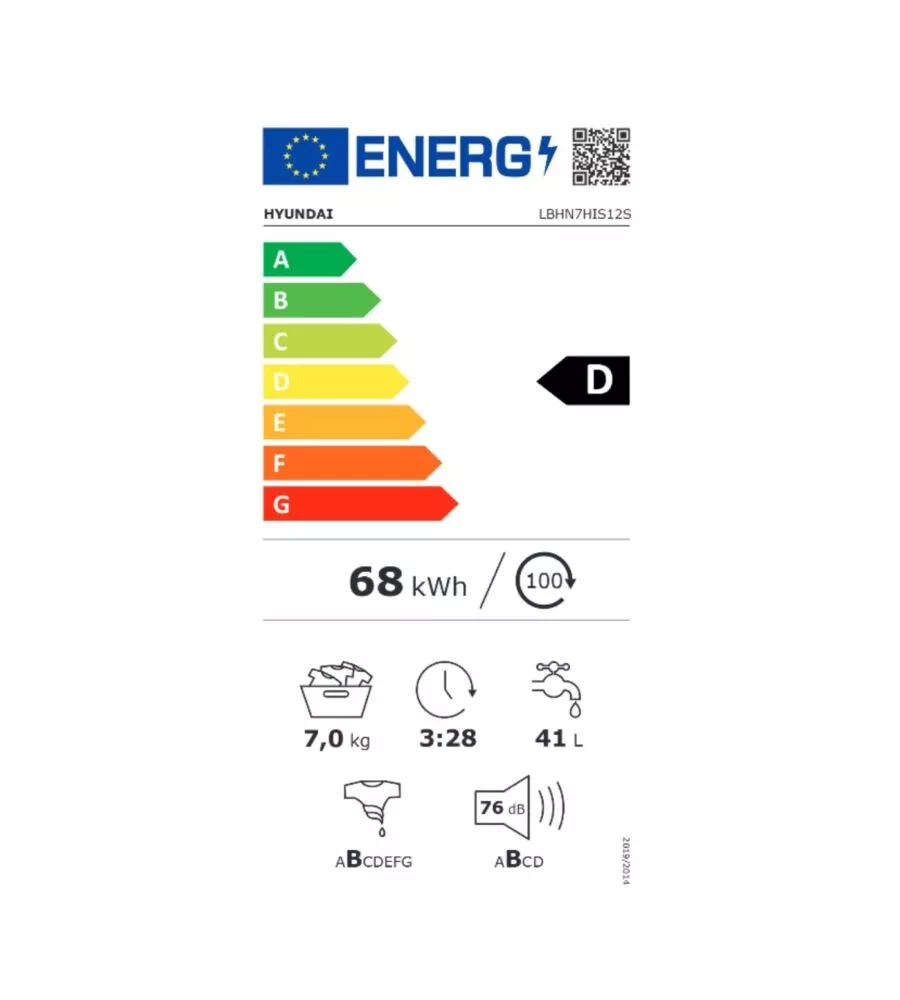 LAVATRICE SLIM HYUNDAI "LBHN-7HIS12S" CARICO 7 KG CLASSE ENERGETICA D