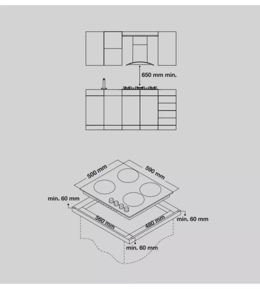 PIANO COTTURA HYUNDAI "GHHN-M604L3" IN ACCIAIO INOX 4 FUOCHI 59X50X9,5 CM