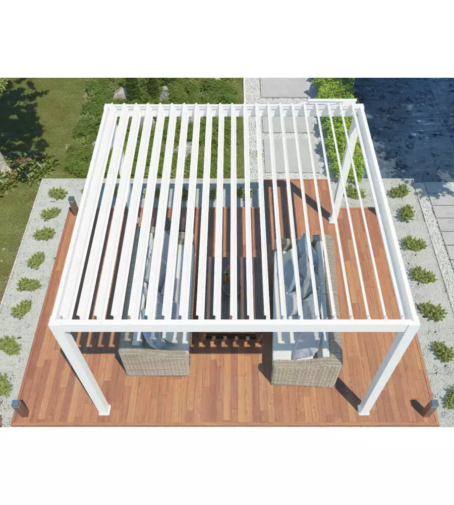 PERGOLA BIOCLIMATICA MOTORIZZATA RIVIERA "BOUGANVILLE" IN ALLUMINIO BIANCO 400X400X250 CM