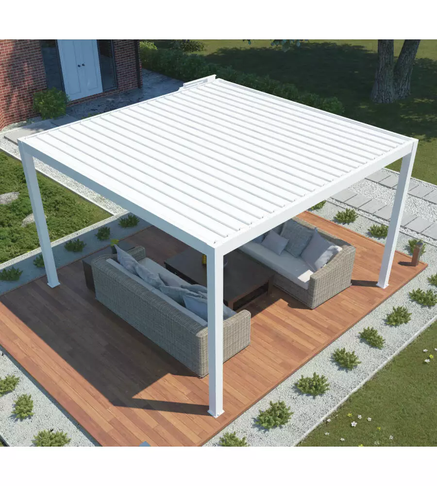 PERGOLA BIOCLIMATICA MOTORIZZATA RIVIERA "BOUGANVILLE" IN ALLUMINIO BIANCO 400X400X250 CM