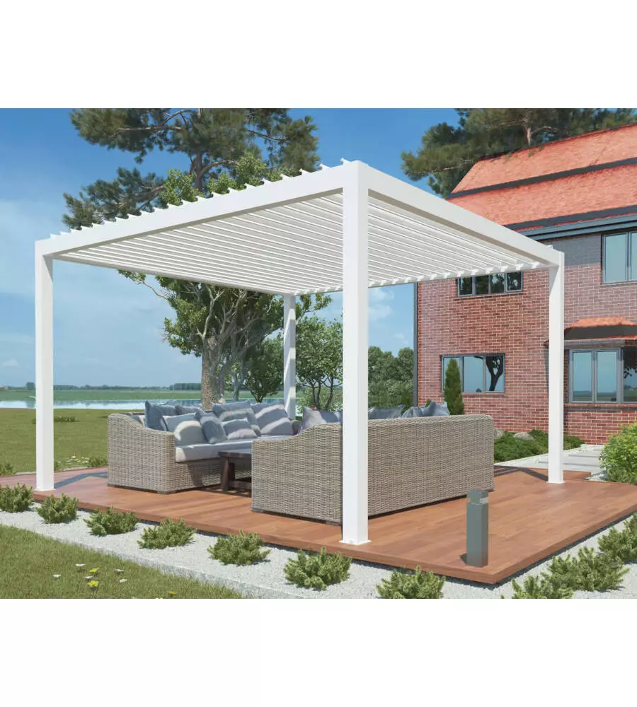 PERGOLA BIOCLIMATICA MOTORIZZATA RIVIERA "BOUGANVILLE" IN ALLUMINIO BIANCO 400X400X250 CM