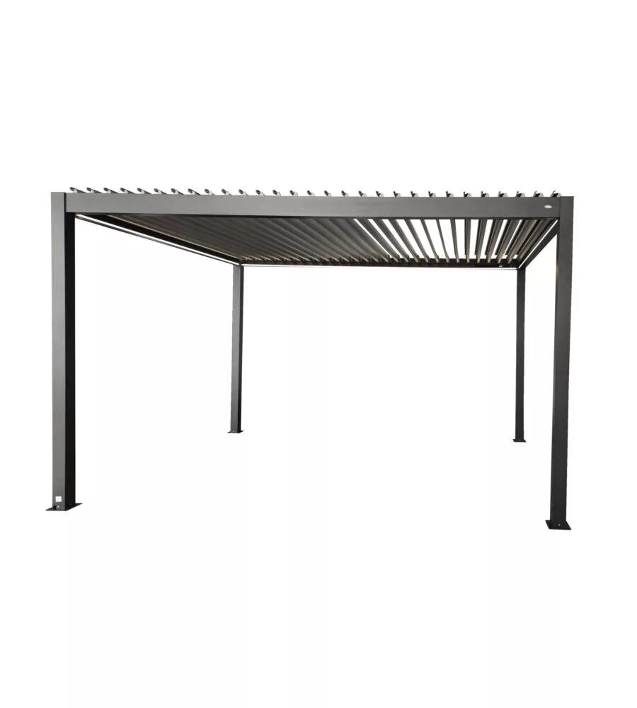 PERGOLA BIOCLIMATICA MOTORIZZATA RIVIERA "QUADRIFOGLIO" IN ALLUMINIO ANTRACITE 400X300X250 CM