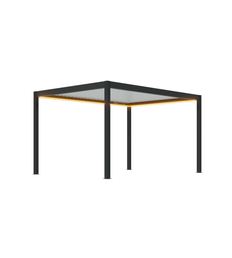 PERGOLA BIOCLIMATICA MOTORIZZATA RIVIERA "QUADRIFOGLIO" IN ALLUMINIO ANTRACITE 400X300X250 CM