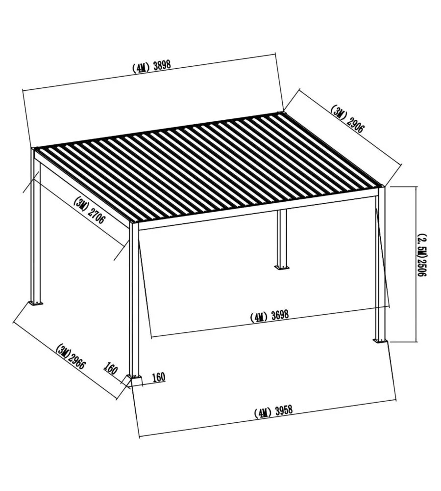 PERGOLA BIOCLIMATICA MOTORIZZATA RIVIERA "QUADRIFOGLIO" IN ALLUMINIO ANTRACITE 400X300X250 CM