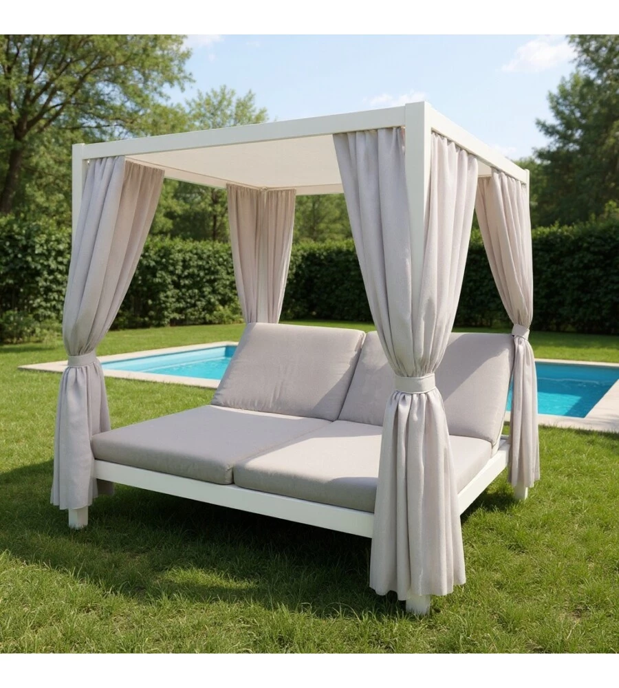 PERGOLA CON SUNLOUNGE DOPPIO RIVIERA "TULIPANO" BIANCO E GRIGIO 205X166X200 CM