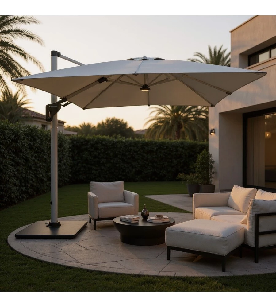 OMBRELLONE A BRACCIO DA ESTERNO RIVIERA "HELIANTUS" CON LED E SPEAKER GRIGIO CHIARO 300X400 CM
