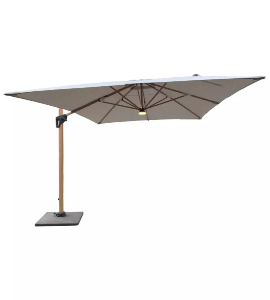 OMBRELLONE A BRACCIO DA ESTERNO RIVIERA "HELIANTUS" CON LED E SPEAKER GRIGIO E TEAK 300X400 CM