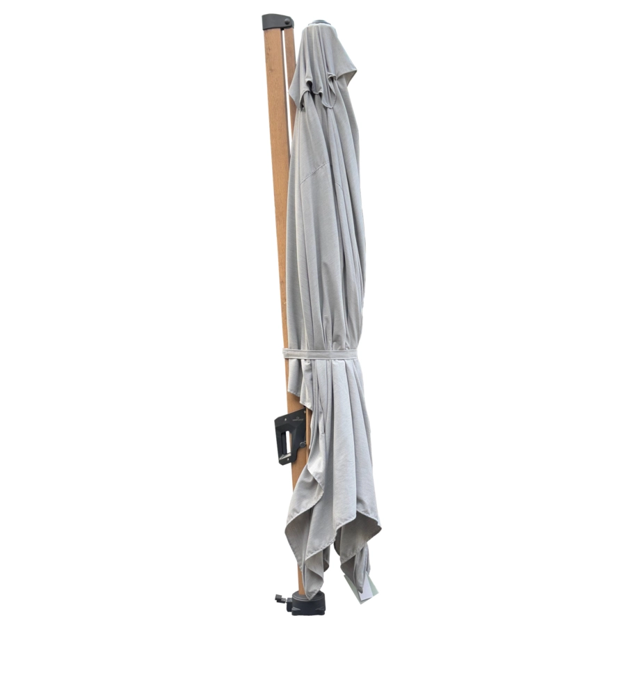 OMBRELLONE A BRACCIO DA ESTERNO RIVIERA "HELIANTUS" CON LED E SPEAKER GRIGIO E TEAK 300X400 CM