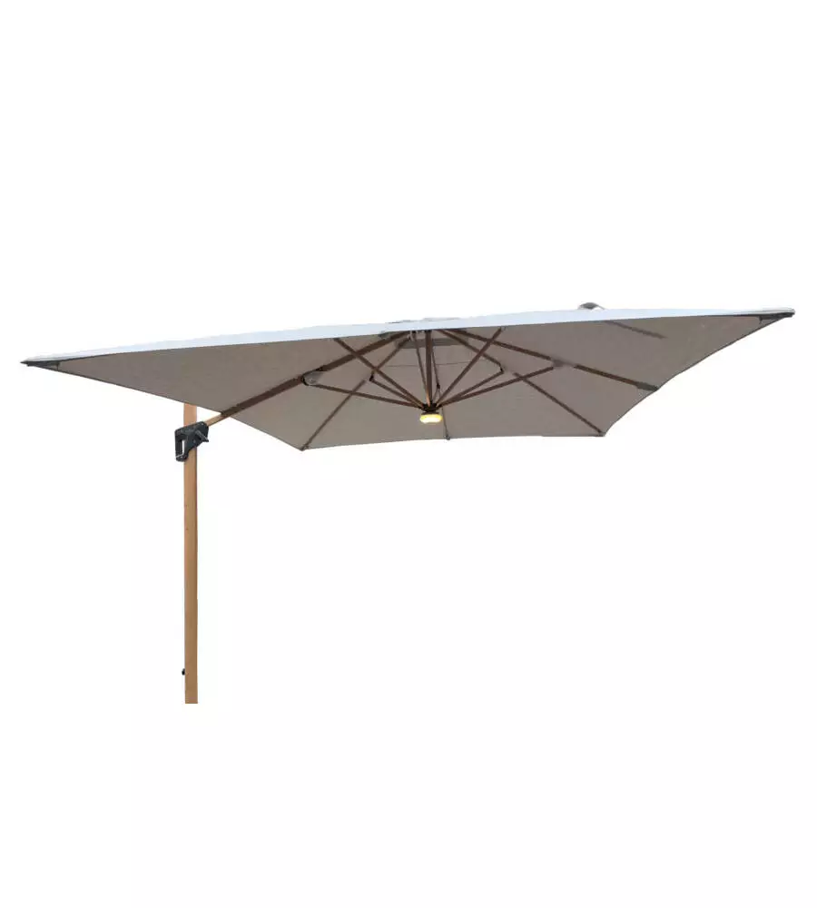 OMBRELLONE A BRACCIO DA ESTERNO RIVIERA "HELIANTUS" CON LED E SPEAKER GRIGIO E TEAK 300X400 CM