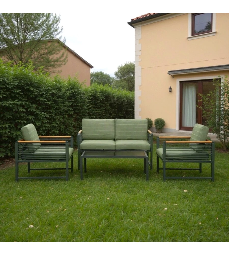 SET DA GIARDINO RIVIERA "PAPAVERO" ANTRACITE E VERDE SCURO CON 4 POSTI E TAVOLINO