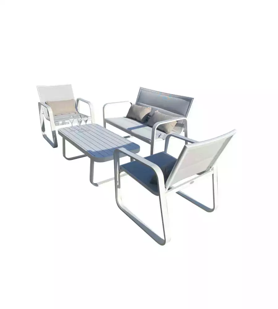 SET DA GIARDINO RIVIERA "ANTEMIDE" BIANCO E GRIGIO CHIARO CON 4 POSTI E TAVOLINO