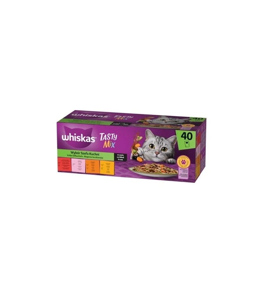Cibo umido per gatti Whiskas "Tasty Mix" tutte le età con manzo, pollo, salmone e verdure 40x85 gr