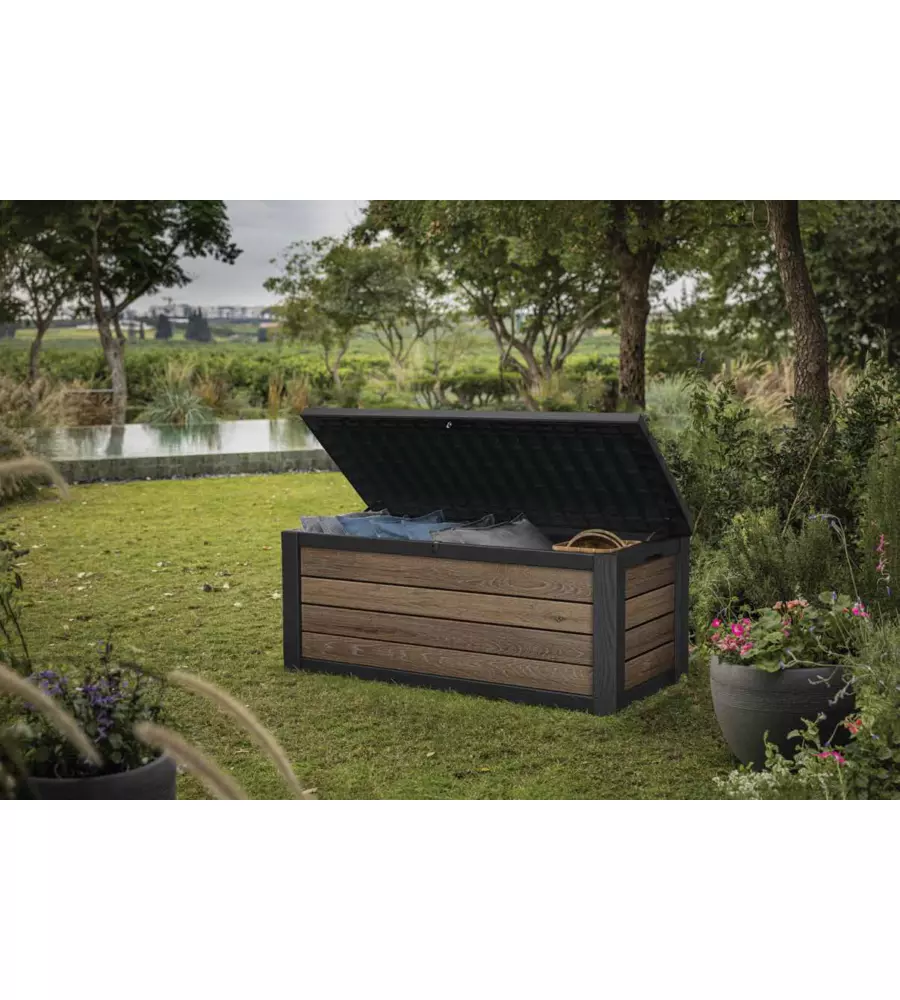 BAULE DA ESTERNO KETER "DECO BOX 150G" IN RESINA MARRONE EFFETTO LEGNO 570 LT 151,7X72,5X70 CM