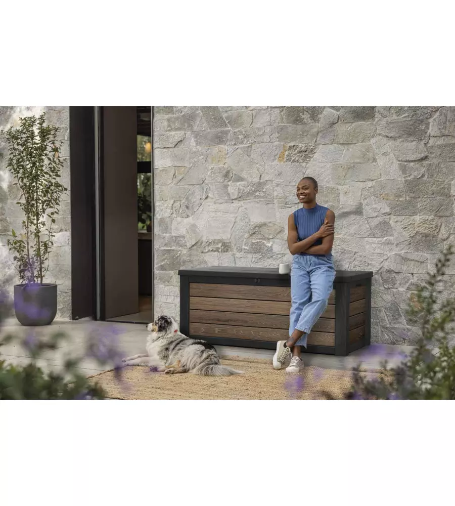 BAULE DA ESTERNO KETER "DECO BOX 150G" IN RESINA MARRONE EFFETTO LEGNO 570 LT 151,7X72,5X70 CM