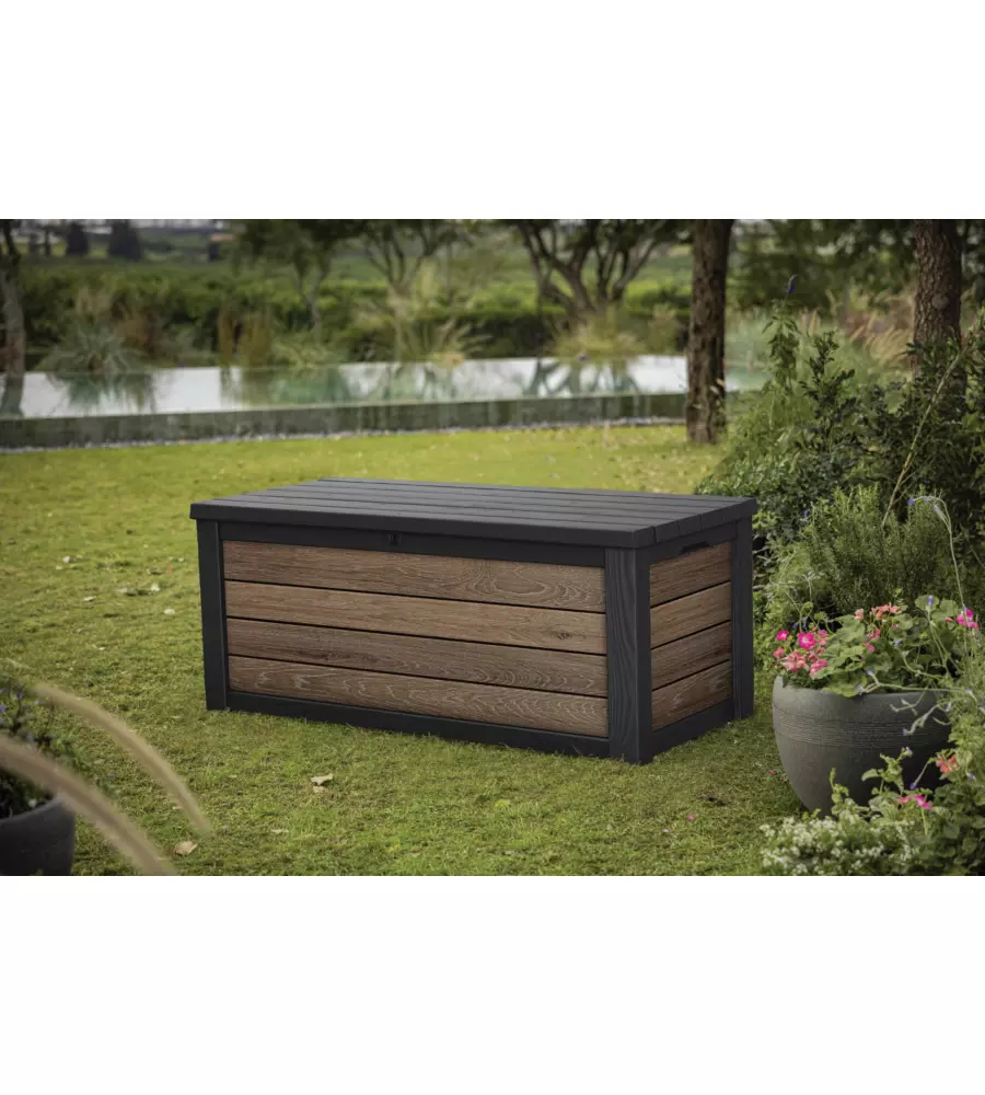 BAULE DA ESTERNO KETER "DECO BOX 150G" IN RESINA MARRONE EFFETTO LEGNO 570 LT 151,7X72,5X70 CM