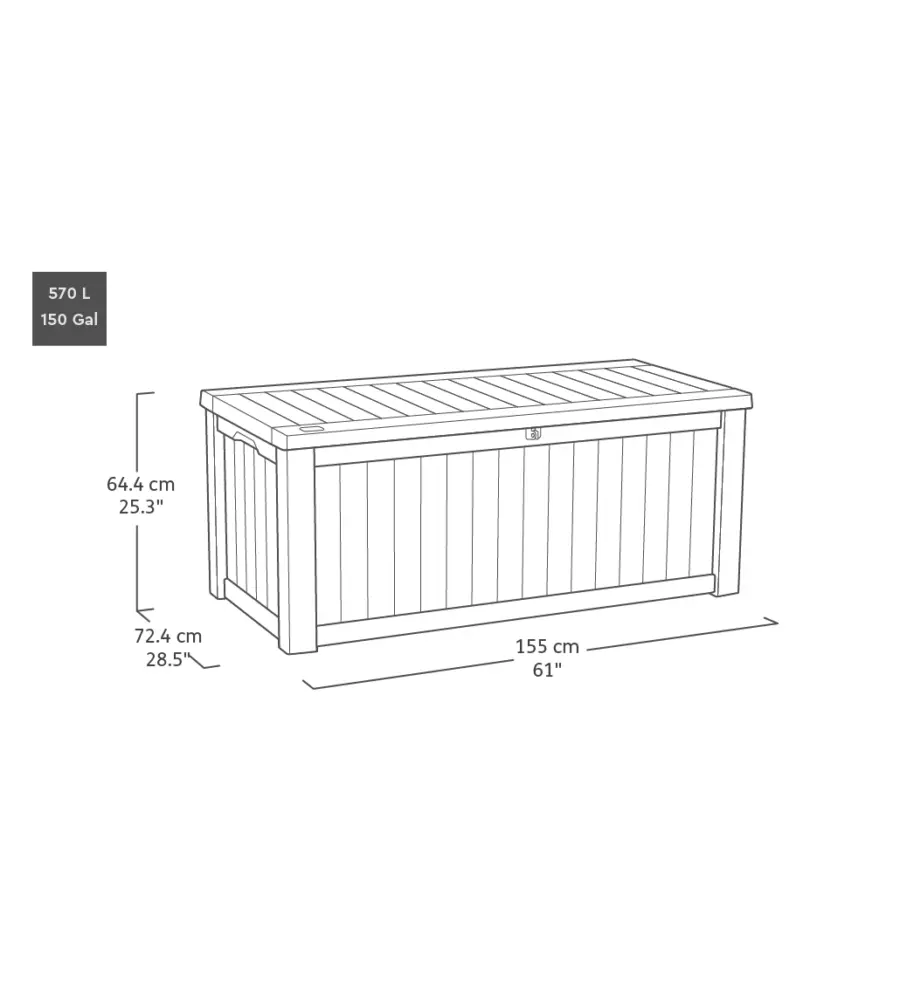 BAULE DA ESTERNO KETER "DECO BOX 150G" IN RESINA MARRONE EFFETTO LEGNO 570 LT 151,7X72,5X70 CM
