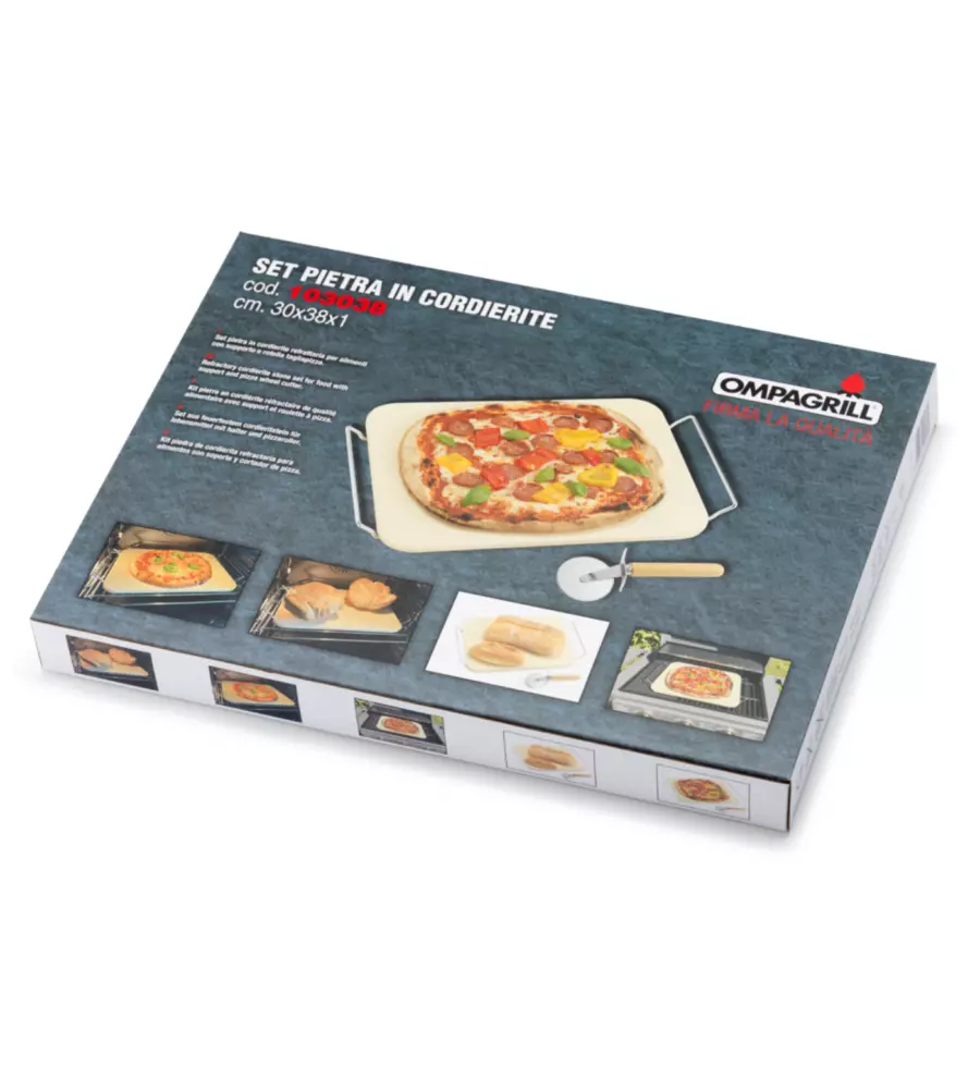 SET PIETRA E ROTELLA TAGLIAPIZZA OMPAGRILL 30X38 CM