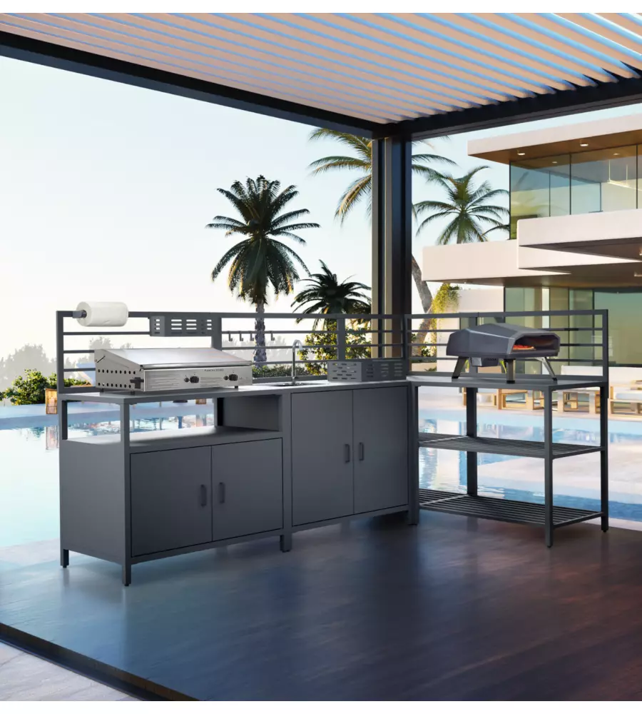 CUCINA DA ESTERNO MODULARE OMPAGRILL "MODULO 2" IN ALLUMINIO NERO 61,5X100X130 CM