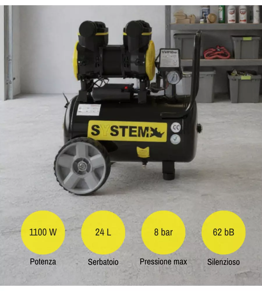 COMPRESSORE ARIA SILENZIATO SYSTEM+ 24L