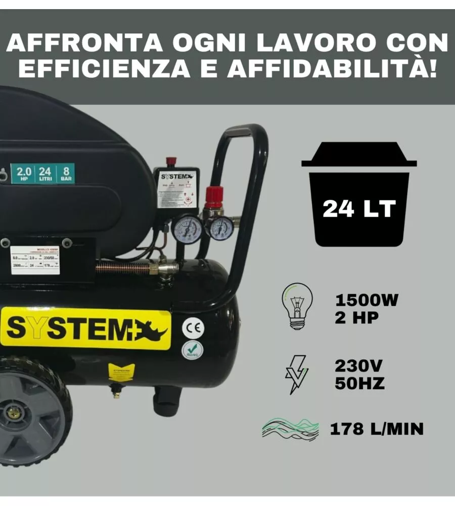 COMPRESSORE ARIA LUBRIFICATO SYSTEM+ 24L 2 HP