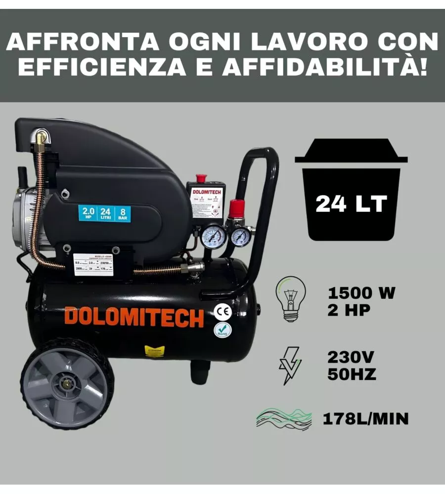 COMPRESSORE ARIA LUBRIFICATO SYSTEM+ 24L 2 HP