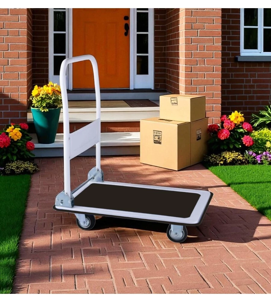 CARRELLO TRASPORTO PIEGHEVOLE EUROGARDEN CON MANICO E RUOTE PIVOTANTI IN ACCIAIO PORTATA 150 KG 73,3X47,7X83 CM