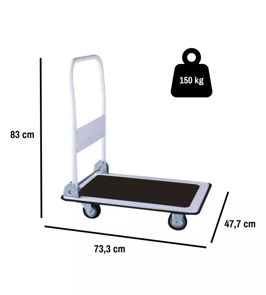 CARRELLO TRASPORTO PIEGHEVOLE EUROGARDEN CON MANICO E RUOTE PIVOTANTI IN ACCIAIO PORTATA 150 KG 73,3X47,7X83 CM