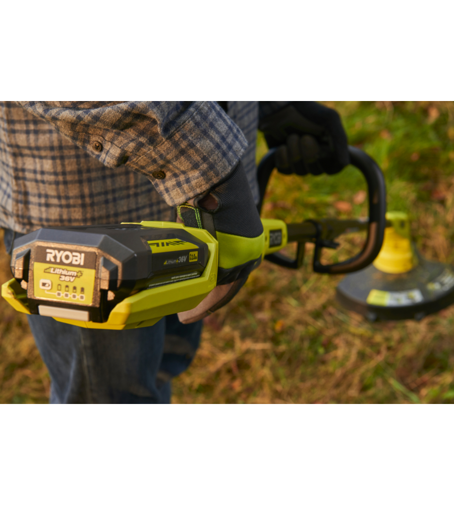 OUTLET - USATO PER PROVA - DECESPUGLIATORE A BATTERIA RYOBI "RY36LT33A-0" SOLO CORPO MACCHINA BATTERIA NON INCLUSA, TAGLIO 28-33 CM 36V
