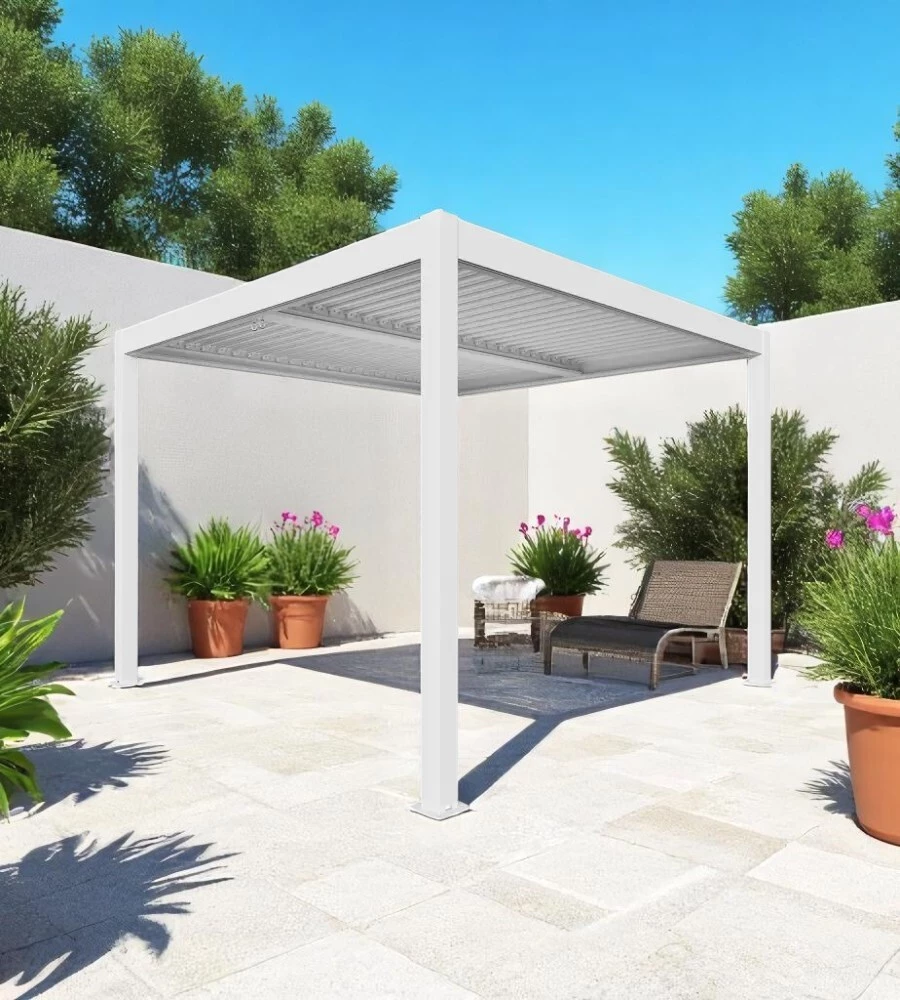 PERGOLA BIOCLIMATICA DA ESTERNO "ARTEMIDE" IN ALLUMINIO BIANCO 3X3 M