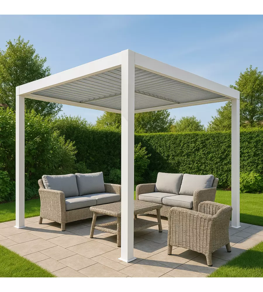 PERGOLA BIOCLIMATICA DA ESTERNO "ARTEMIDE" IN ALLUMINIO BIANCO 3X3 M