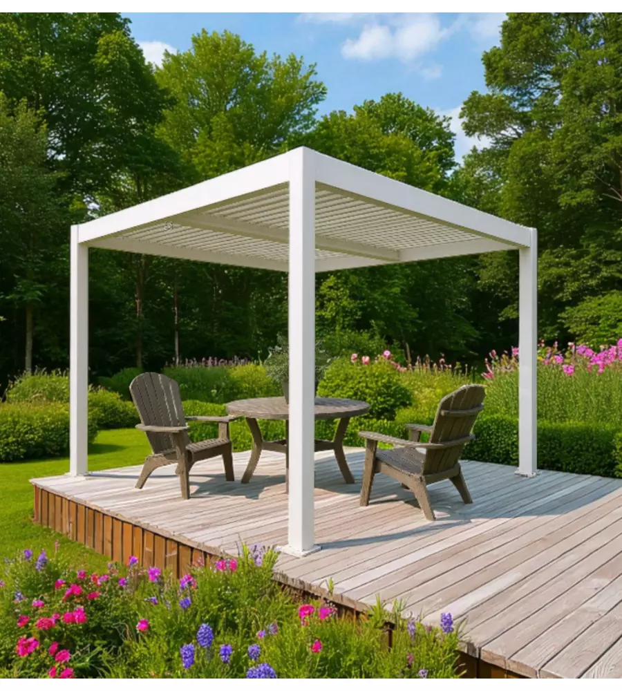 PERGOLA BIOCLIMATICA DA ESTERNO "ARTEMIDE" IN ALLUMINIO BIANCO 3X3 M