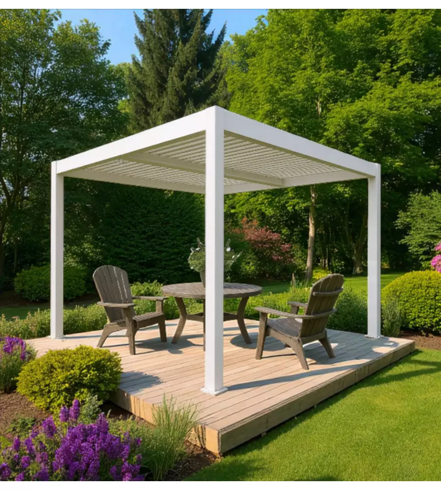 PERGOLA BIOCLIMATICA DA ESTERNO "ARTEMIDE" IN ALLUMINIO BIANCO 3X3 M