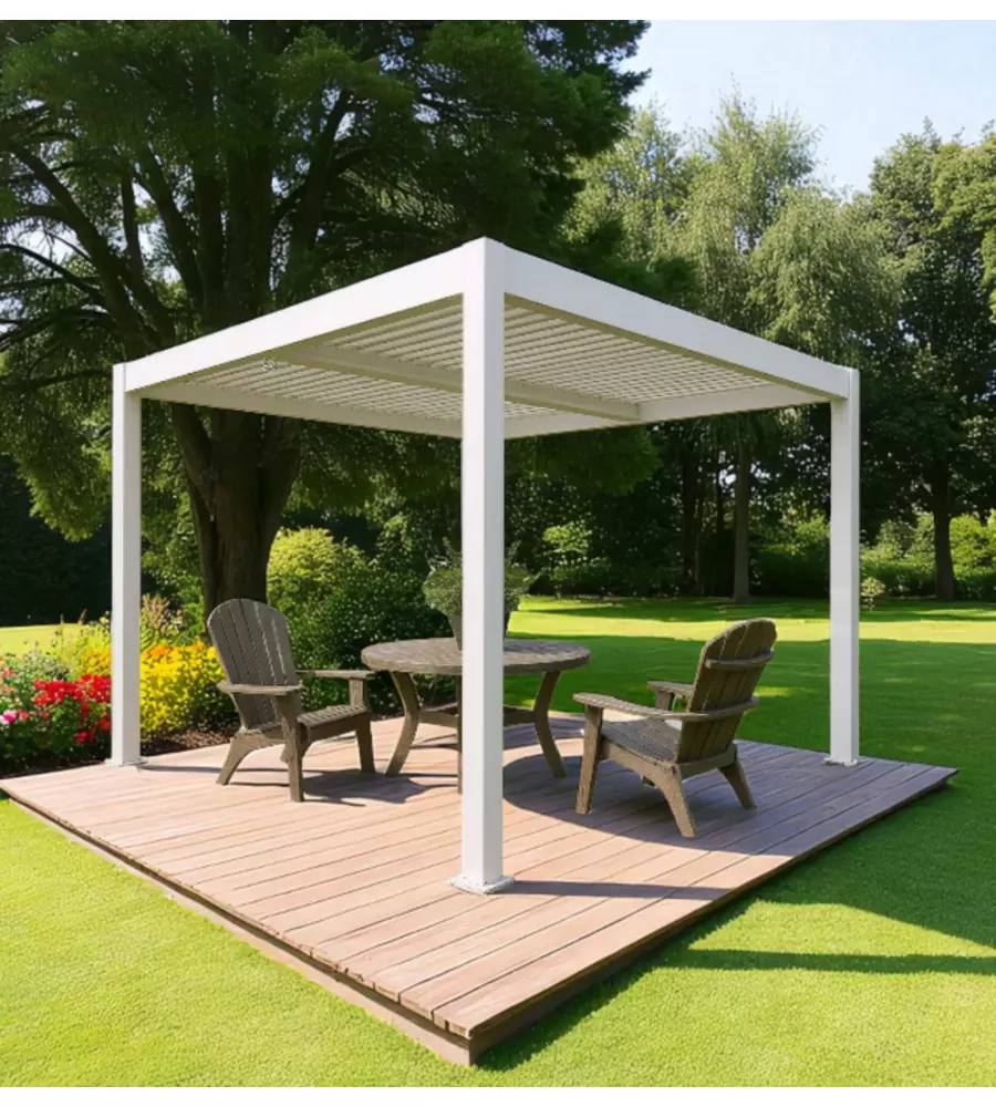 PERGOLA BIOCLIMATICA DA ESTERNO "ARTEMIDE" IN ALLUMINIO BIANCO 3X3 M