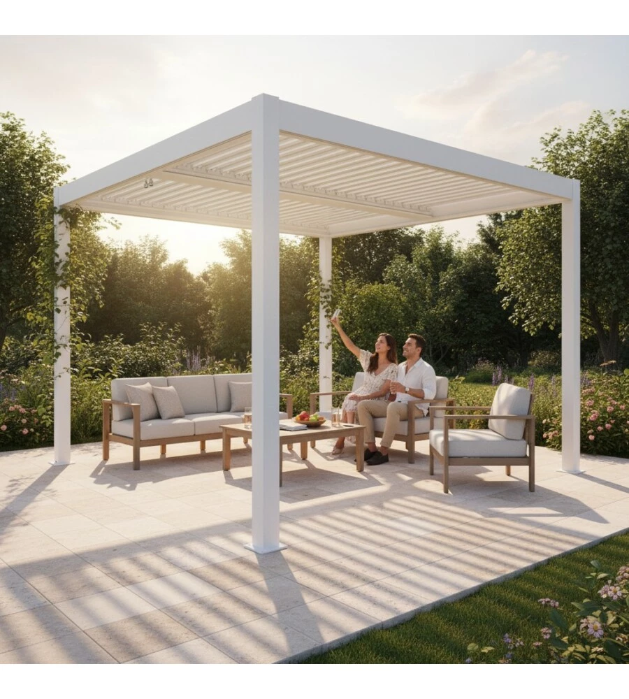 Pergola bioclimatica Verdelook "Atena New" in alluminio bianco 3x3 m