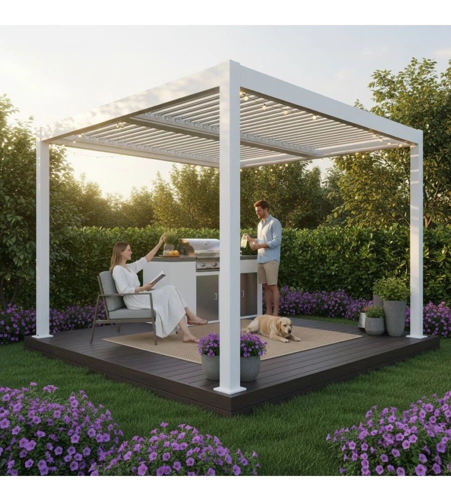 Pergola bioclimatica Verdelook "Atena New" in alluminio bianco 3x3 m