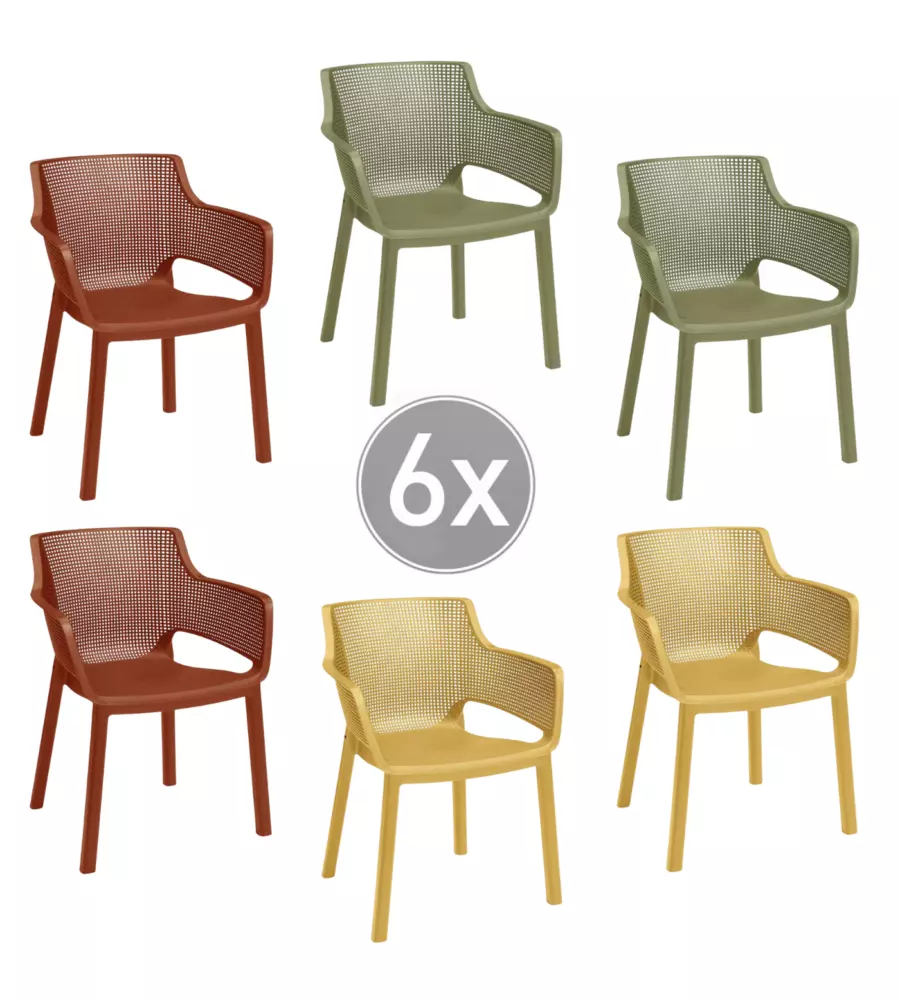 SET 6 SEDIE IMPILABILI KETER "ELISA" IN POLIPROPILENE 2 VERDE, 2 ROSSO, 2 GIALLO 61X54,5X79 CM