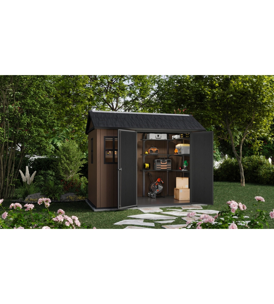 CASETTA DA GIARDINO KETER "NEWTON+ 759/975" IN RESINA MARRONE DOPPIA OPZIONE MONTAGGIO 287X230X246 CM