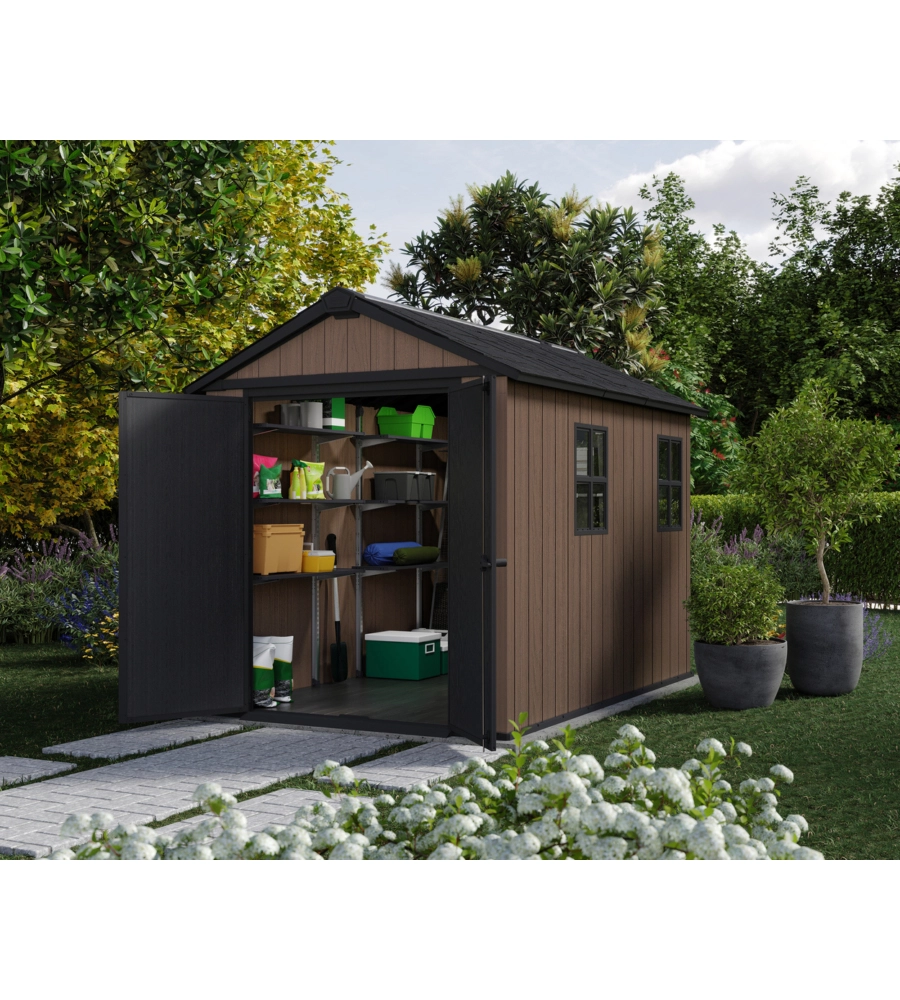 CASETTA DA GIARDINO KETER "NEWTON+ 759/975" IN RESINA MARRONE DOPPIA OPZIONE MONTAGGIO 287X230X246 CM