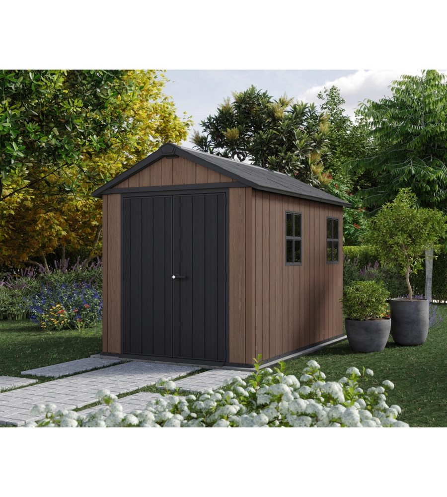CASETTA DA GIARDINO KETER "NEWTON+ 759/975" IN RESINA MARRONE DOPPIA OPZIONE MONTAGGIO 287X230X246 CM